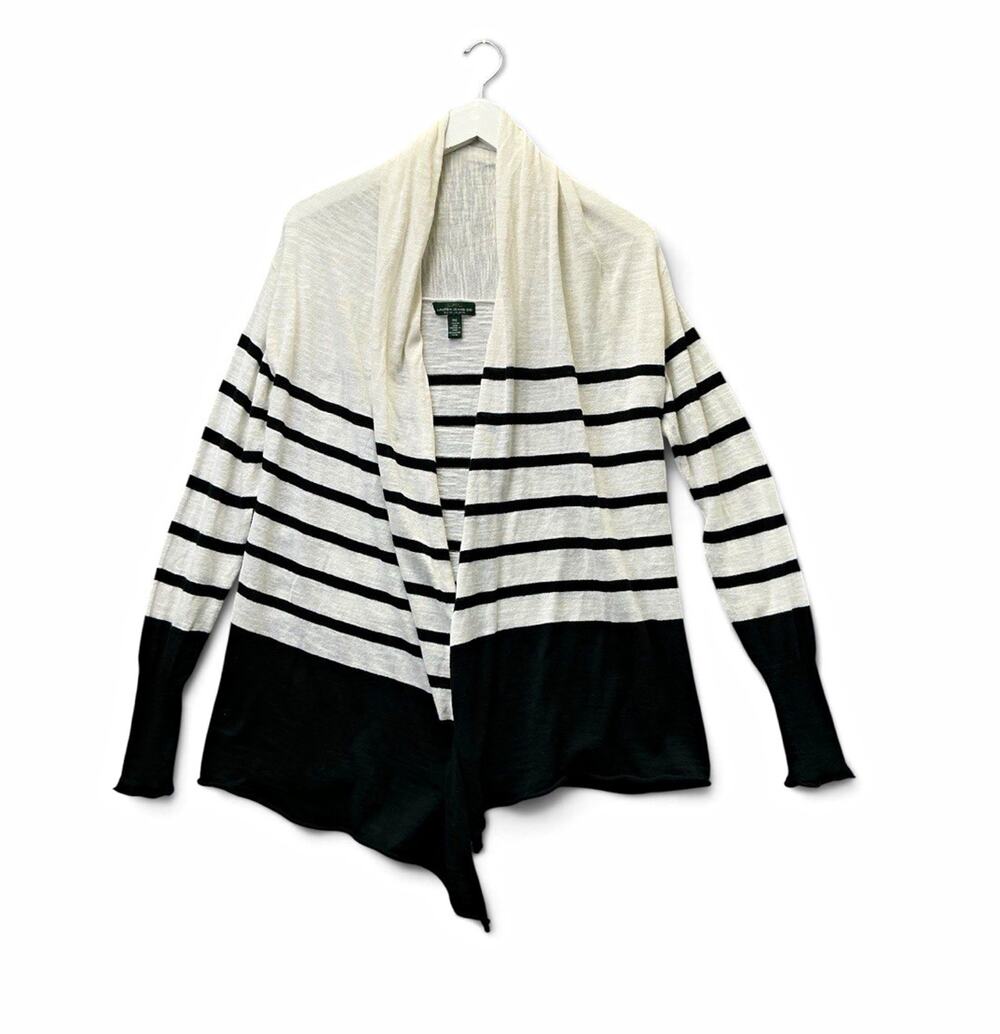 Lauren Jeans Co. Ralph Lauren Striped Open Front Shawl Cardigan PM Petites
